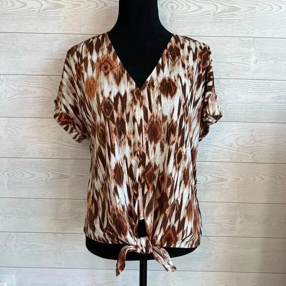 PerSeption Concept brown boho short sleeve top Size XL - Picture 1 of 8